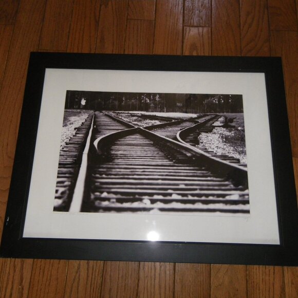 Large Matted Framed Black & White Photograph Birkenau Poland